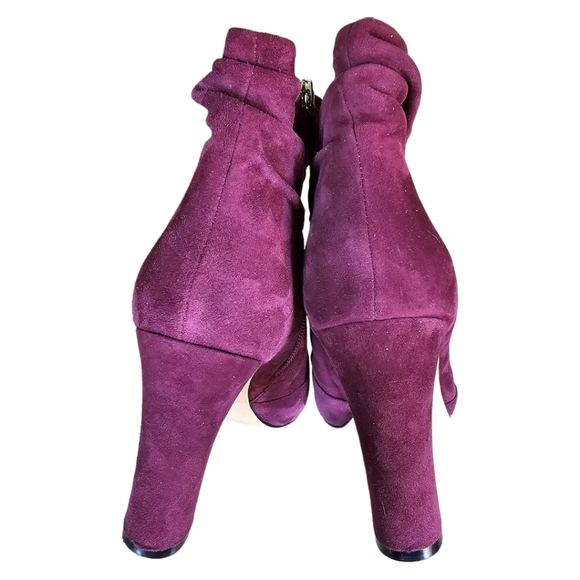 White House Black Market Suede Lou Ankle Booties Heeled Slouch Burgundy Size 9 - Picture 5 of 13